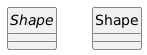 hide circle
skinparam classAttributeIconSize 0
set namespaceSeparator none

abstract class Shape1 as "Shape"
class Shape2 as "Shape"